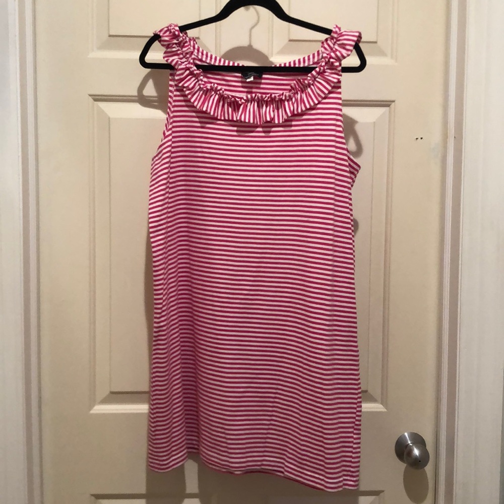 Sailor-Sailor Striped Cotton Shift Dress Size XL Pink White Ruffle Neckline